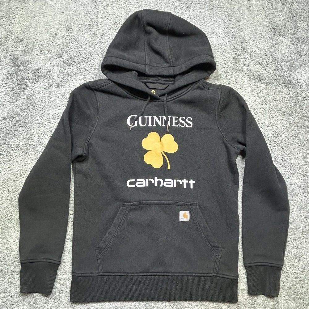 Carhartt x Guinness Hoodie Womens XS (0/2) Black Beer Workwear Sweatshirt